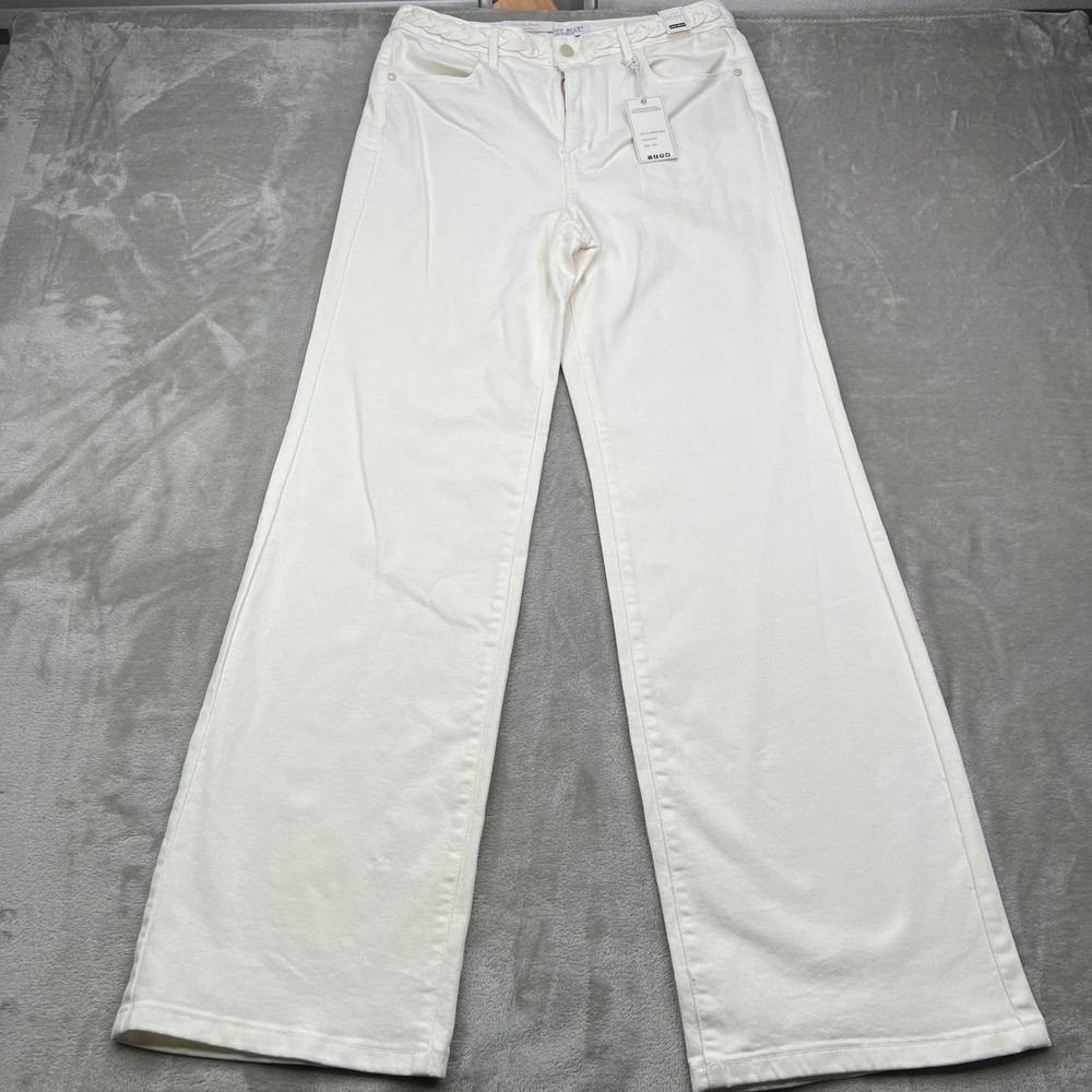 Judy Blue Wide Leg Jeans Women 13/31 White Solid Braided Waist Stretch High Rise